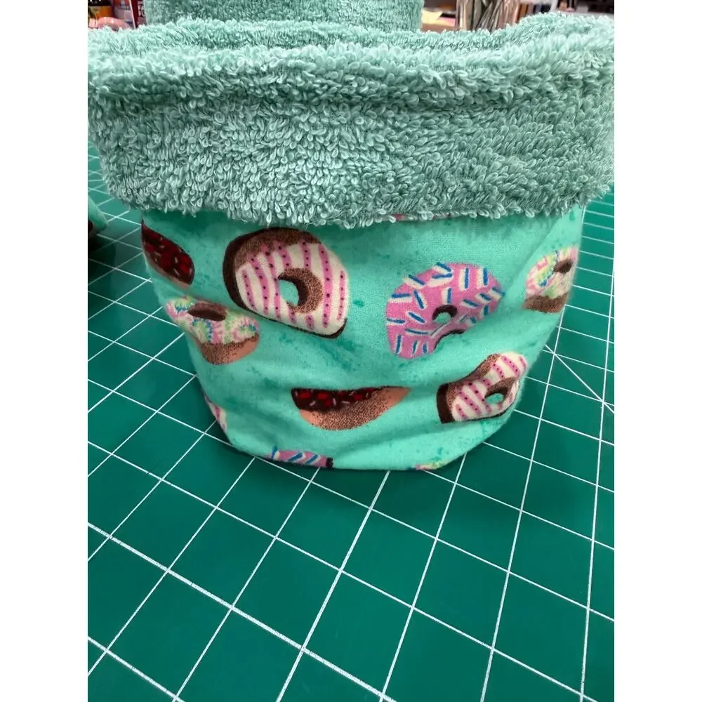 Handmade Donut Vanity Bucket Organizer Terry Lined Quilted 8” Tall Soft Stable